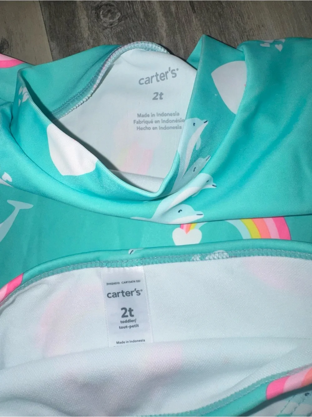 Carter's Teal Two-Piece Rashguard Set with Rainbow & Dolphin Print